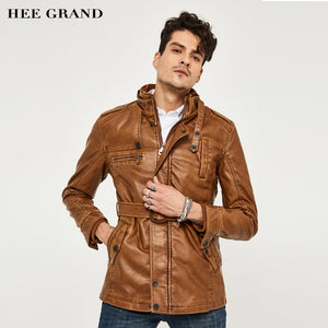 Men's Leather Jacket Middle-length Fashion Casual Motorcycle style