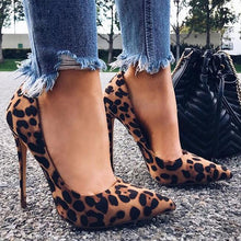 Load image into Gallery viewer, KAMUCC High Heels Shoes Women Pumps Flock Leopard Print Sexy Stilettos 10 12cm Party Heeled Designer Shoes Plus Big Size