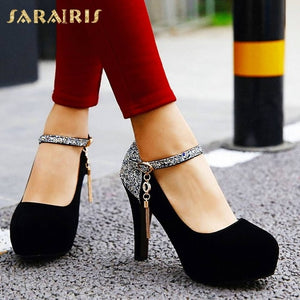 SARAIRIS Brand 2020 Elegant bride Big Size 43 High Heels Party women Shoes Woman Platform round toe mary janes Pumps shoes