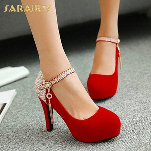 SARAIRIS Brand 2020 Elegant bride Big Size 43 High Heels Party women Shoes Woman Platform round toe mary janes Pumps shoes