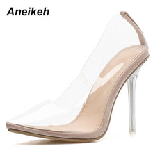 Load image into Gallery viewer, Aneikeh 2021 New Women Pumps PVC Transparent High Heels Sexy Pointed Toe Leopard Grain Party Shoes Lady Thin Heels Pumps Size 42