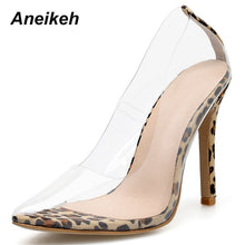 Load image into Gallery viewer, Aneikeh 2021 New Women Pumps PVC Transparent High Heels Sexy Pointed Toe Leopard Grain Party Shoes Lady Thin Heels Pumps Size 42