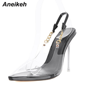 Aneikeh 2021 New Women Pumps PVC Transparent High Heels Sexy Pointed Toe Leopard Grain Party Shoes Lady Thin Heels Pumps Size 42