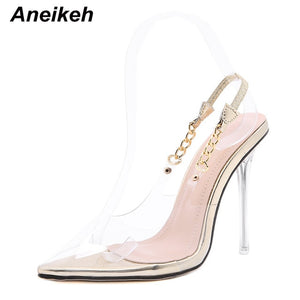 Aneikeh 2021 New Women Pumps PVC Transparent High Heels Sexy Pointed Toe Leopard Grain Party Shoes Lady Thin Heels Pumps Size 42