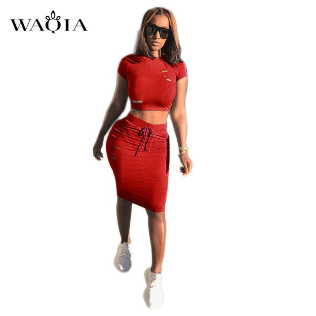 WAQIA Plus Size 2018 New Fashion Two Piece Set Summer Dress Women Sexy Patchwork Cocktail Party Bodycon Bandage Dress Wholesale