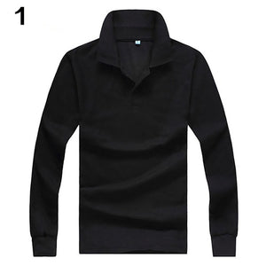 Men's casual solid color, collar long sleeve polo shirt