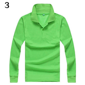 Men's casual solid color, collar long sleeve polo shirt