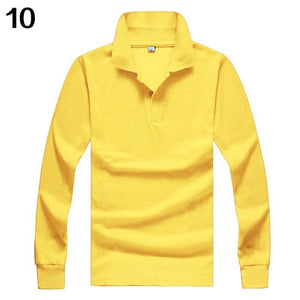 Men's casual solid color, collar long sleeve polo shirt