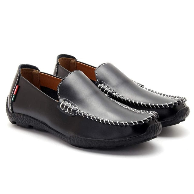 Mens Leather Loafers Slip-on Flats