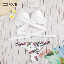 Load image into Gallery viewer, Women&#39;s Push Up bra wrap style Top With Flower Print Beach bikini panties, Two Piece Set