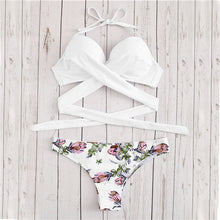 Load image into Gallery viewer, Women&#39;s Push Up bra wrap style Top With Flower Print Beach bikini panties, Two Piece Set