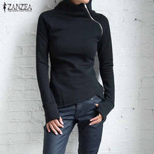 Load image into Gallery viewer, ZANZEA 2019 New Casual Solid Long Sleeve Pullovers Hoodies Women Turtleneck Slim Fit Zippers Autumn Oversized Sweatshirts