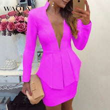 Load image into Gallery viewer, WAQIA 2019 New Fashion Spring Suits Sexy Sheath V-Neck Above Knee Mini Skirt Full Sleeve Casual Coat Two Pieces Women Sets