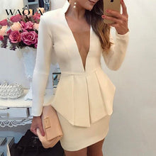 Load image into Gallery viewer, WAQIA 2019 New Fashion Spring Suits Sexy Sheath V-Neck Above Knee Mini Skirt Full Sleeve Casual Coat Two Pieces Women Sets