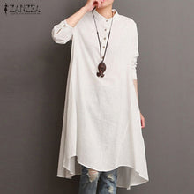 Laden Sie das Bild in den Galerie-Viewer, Womens vintage long sleeve cotton linen vestido workwear