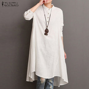 Womens vintage long sleeve cotton linen vestido workwear