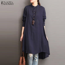 Carica l&#39;immagine nel visualizzatore di Gallery, Womens vintage long sleeve cotton linen vestido workwear