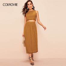 Load image into Gallery viewer, Women&#39;s Brown Sleeveless Top and long Skirt Set ,Two Piece  Ladies Vintage