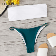 Load image into Gallery viewer, Women&#39;s white solid Top With solid green Bikini panties, two piece set