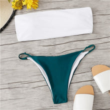 Load image into Gallery viewer, Women&#39;s white solid Top With solid green Bikini panties, two piece set